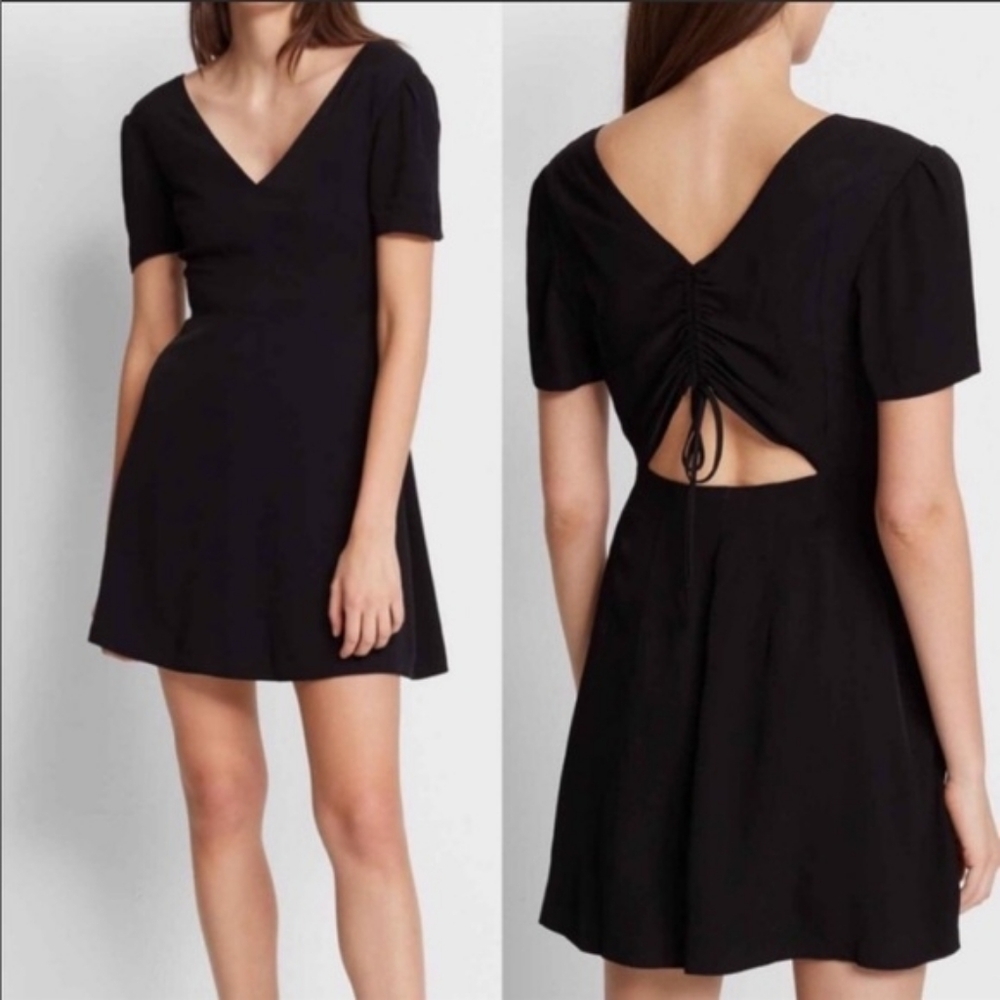 Club Monaco Riella Dress Womens Size 8 Black Short Sleeve Tie Back Cut Out